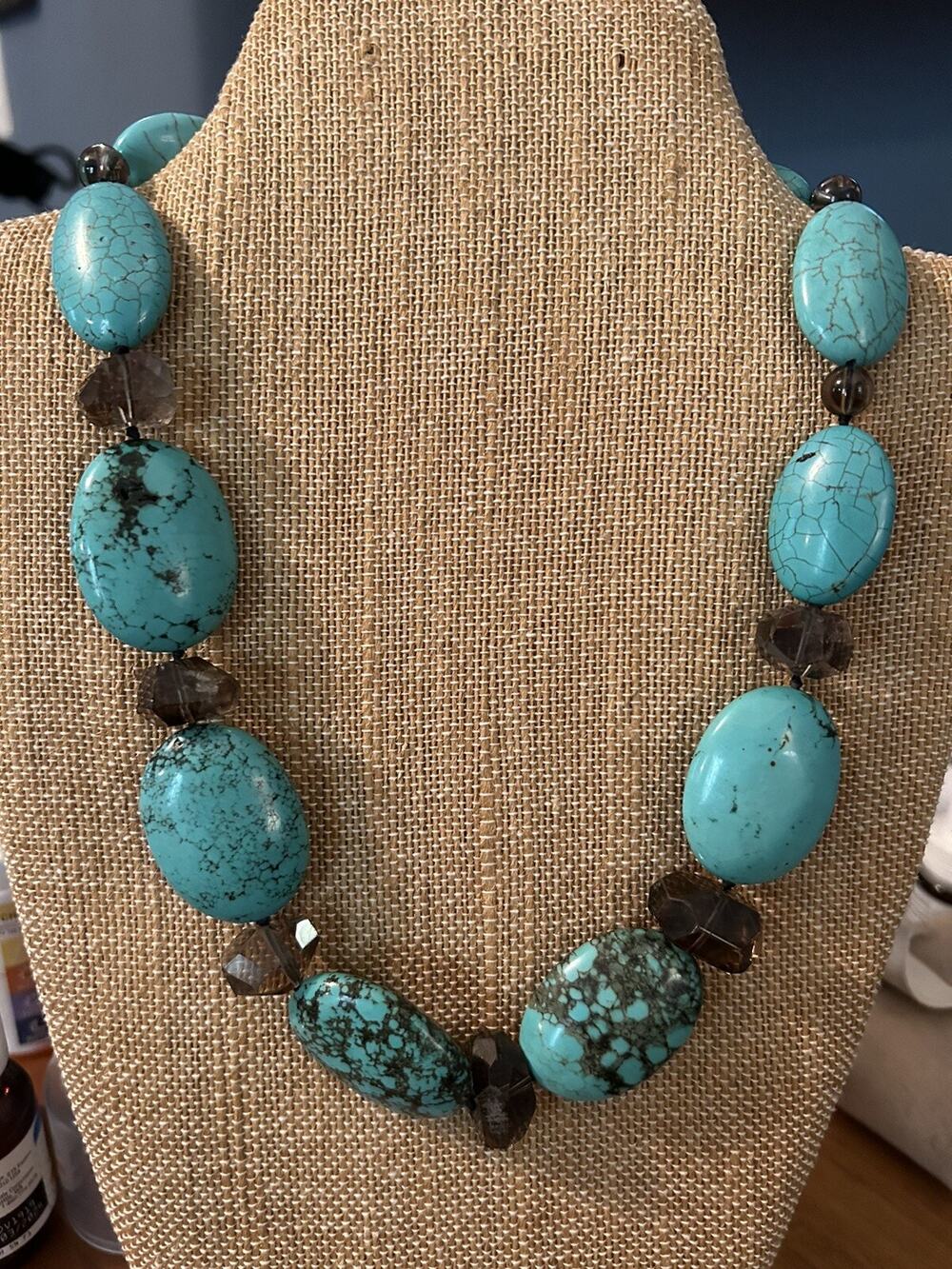 Yellowstone Turquoise Chunky Smokey Amethyst 925 Necklace Southwest Boho Chic